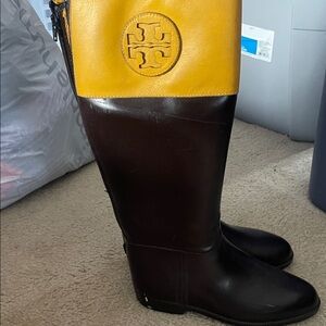 Tory Burch Two-Tone Yellow and Brown Boots